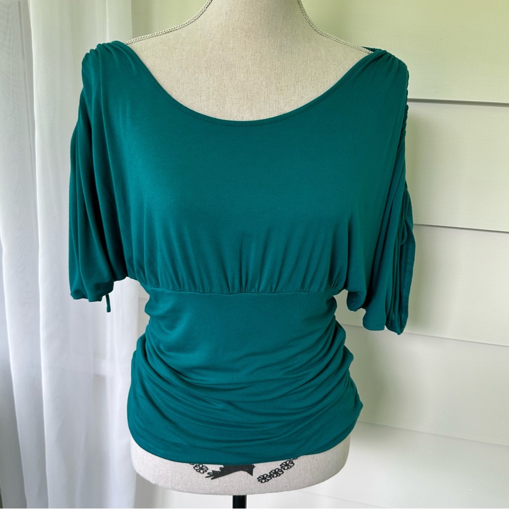 Teal knit drawstring sleeve shirt